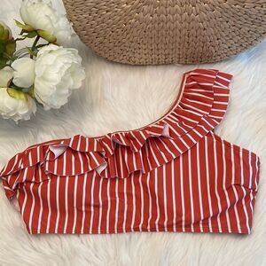 Adisputent Orange and white stripe bikini swimsuit one shoulder top size XXL